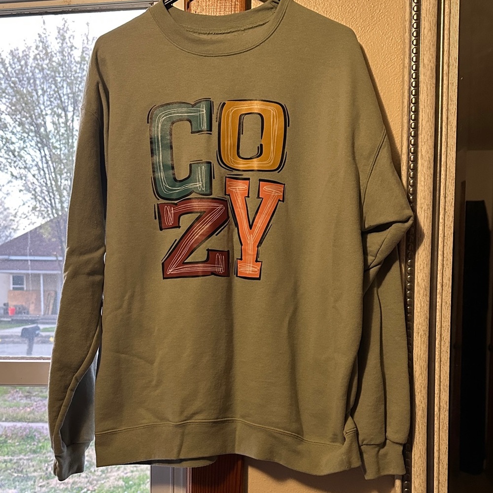 Cozy Olive Green Graphic Crewneck Sweater